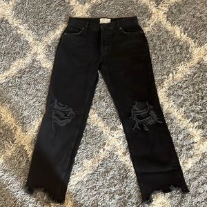 NWOT FP Distressed black button fly ankle crop
